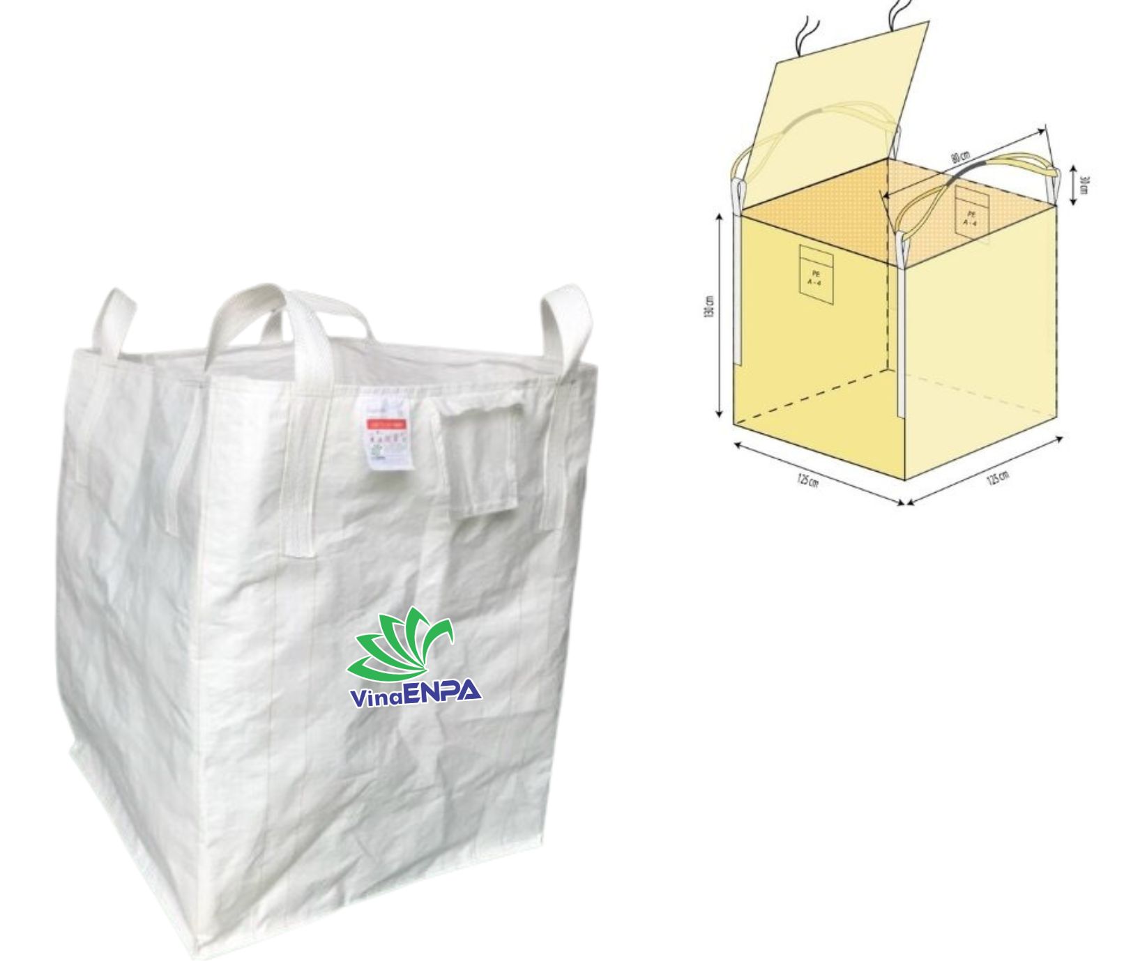VinaENPA sản xuất trực tiếp bao Jumbo nắp mở ba biên chất lượng từ nhựa nguyên sinh