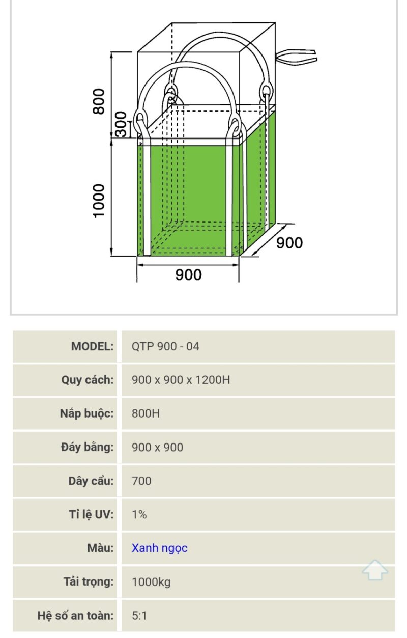 Thông số Kỹ thuật bao jumbo 500kg